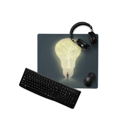 Moonlit Tree Silhouette Mouse Pad Dark Blue And Pale Yellow For Desk Setup Contemporary Surreal Art Dreamy