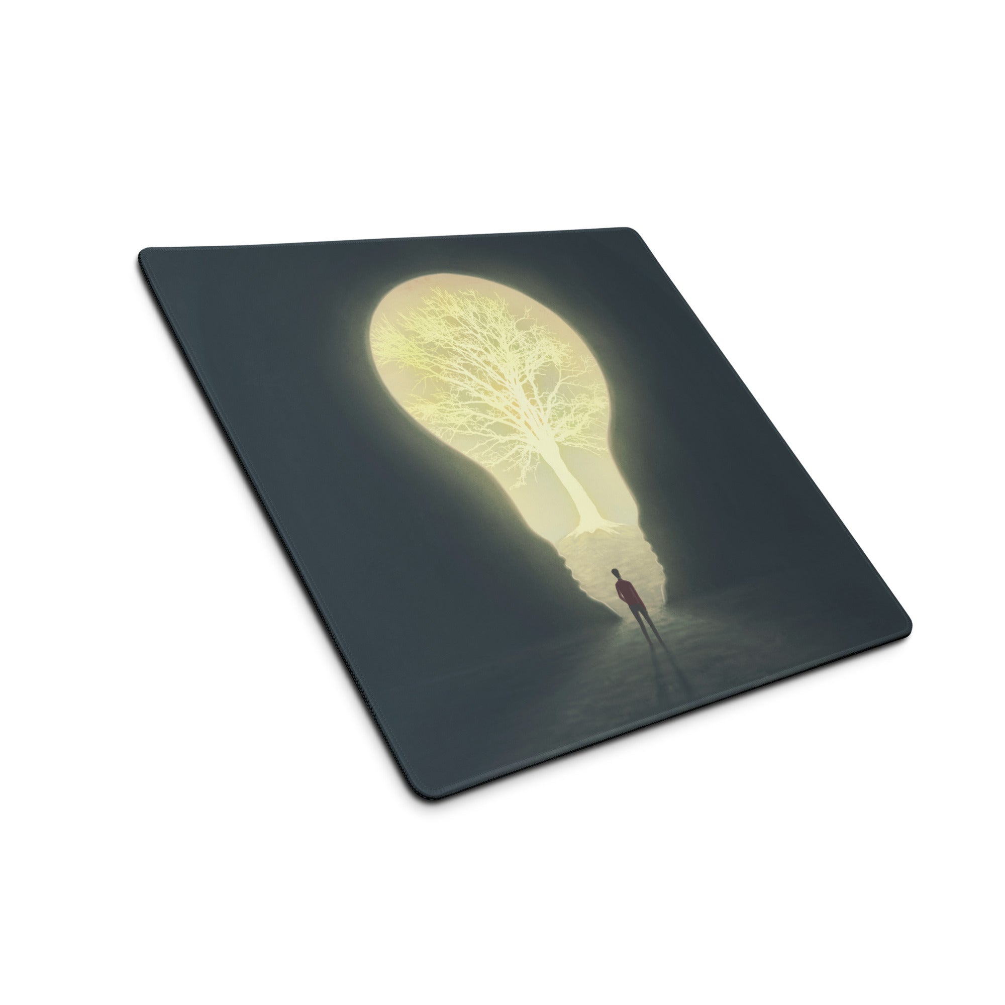 Moonlit Tree Silhouette Mouse Pad Dark Blue And Pale Yellow For Desk Setup Contemporary Surreal Art Dreamy