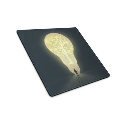 Moonlit Tree Silhouette Mouse Pad Dark Blue And Pale Yellow For Desk Setup Contemporary Surreal Art Dreamy