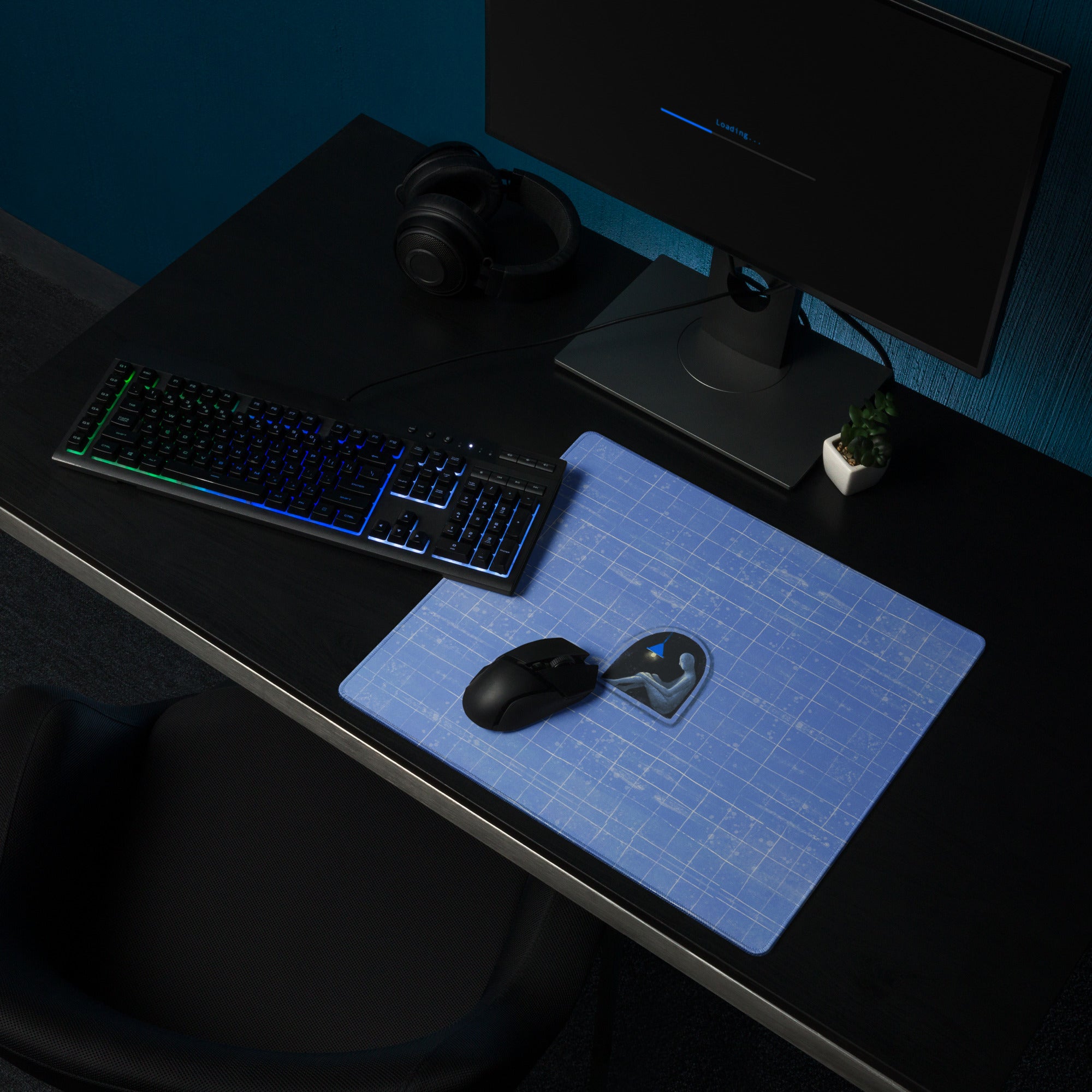 Blue Grid Mouse Pad For Desk And Workspace, Contemporary Minimalist Office Mat For Gaming And Productivity Matte Surface