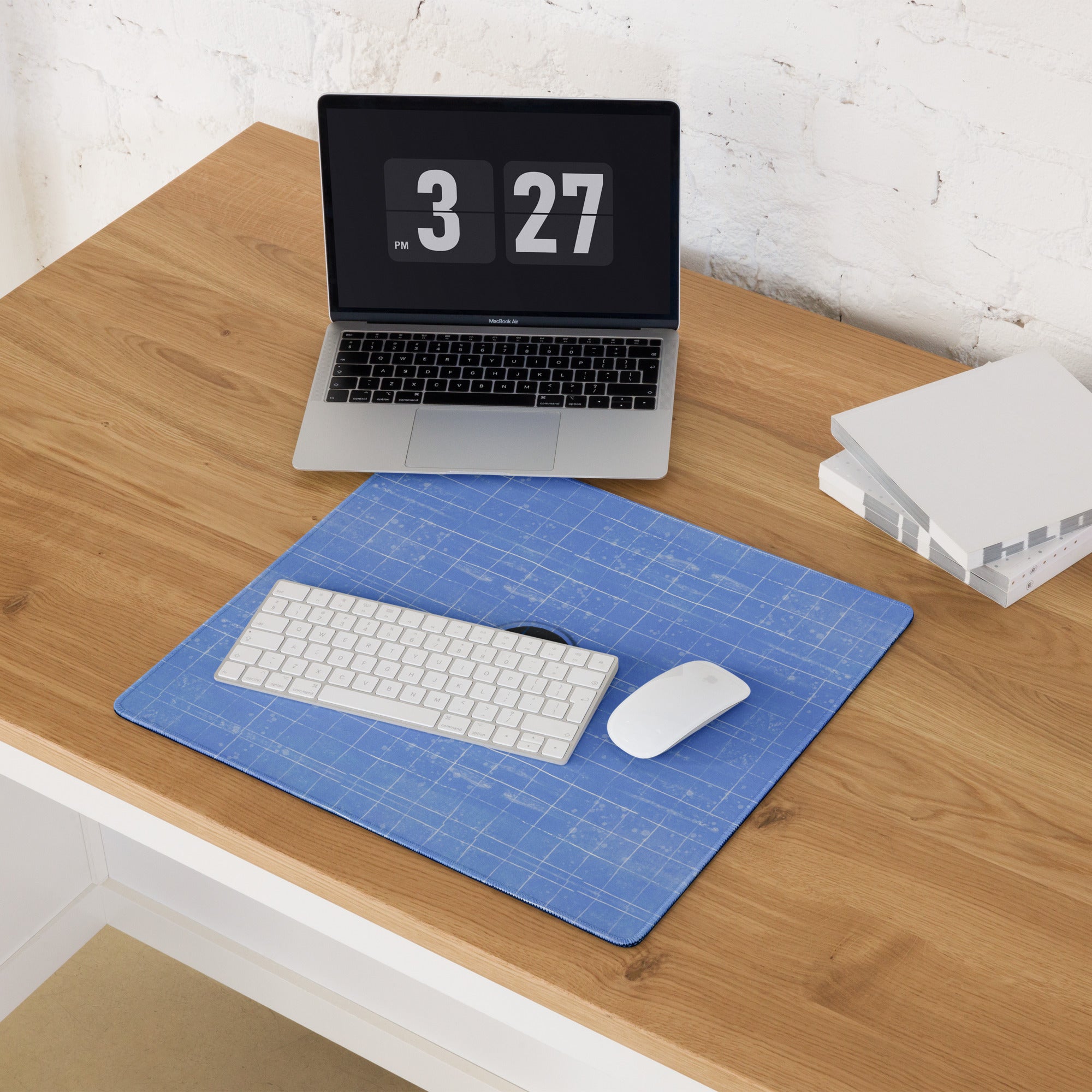 Blue Grid Mouse Pad For Desk And Workspace, Contemporary Minimalist Office Mat For Gaming And Productivity Matte Surface