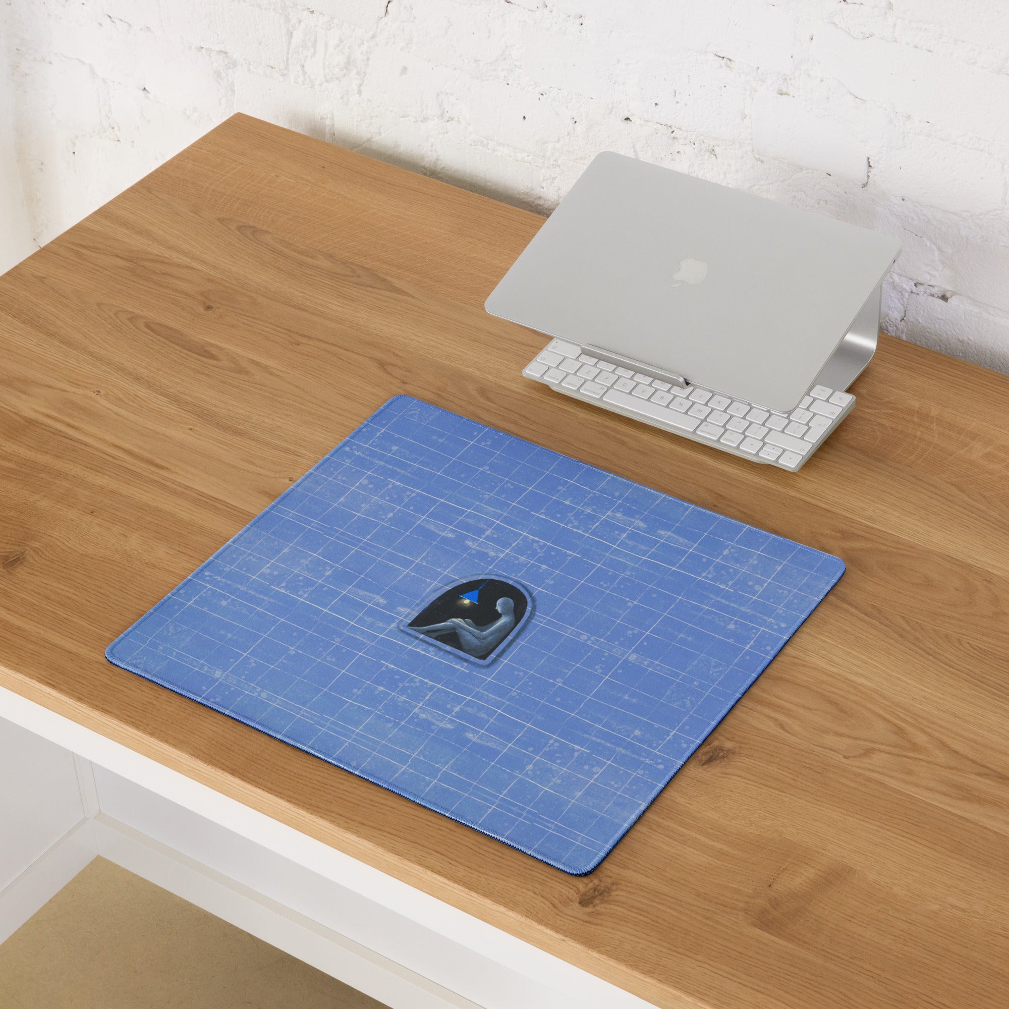 Blue Grid Mouse Pad For Desk And Workspace, Contemporary Minimalist Office Mat For Gaming And Productivity Matte Surface