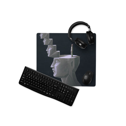 Geometric Staircase Heads Mouse Pad Black White Art For Gaming Desk Large Extended 36x18 Contemporary