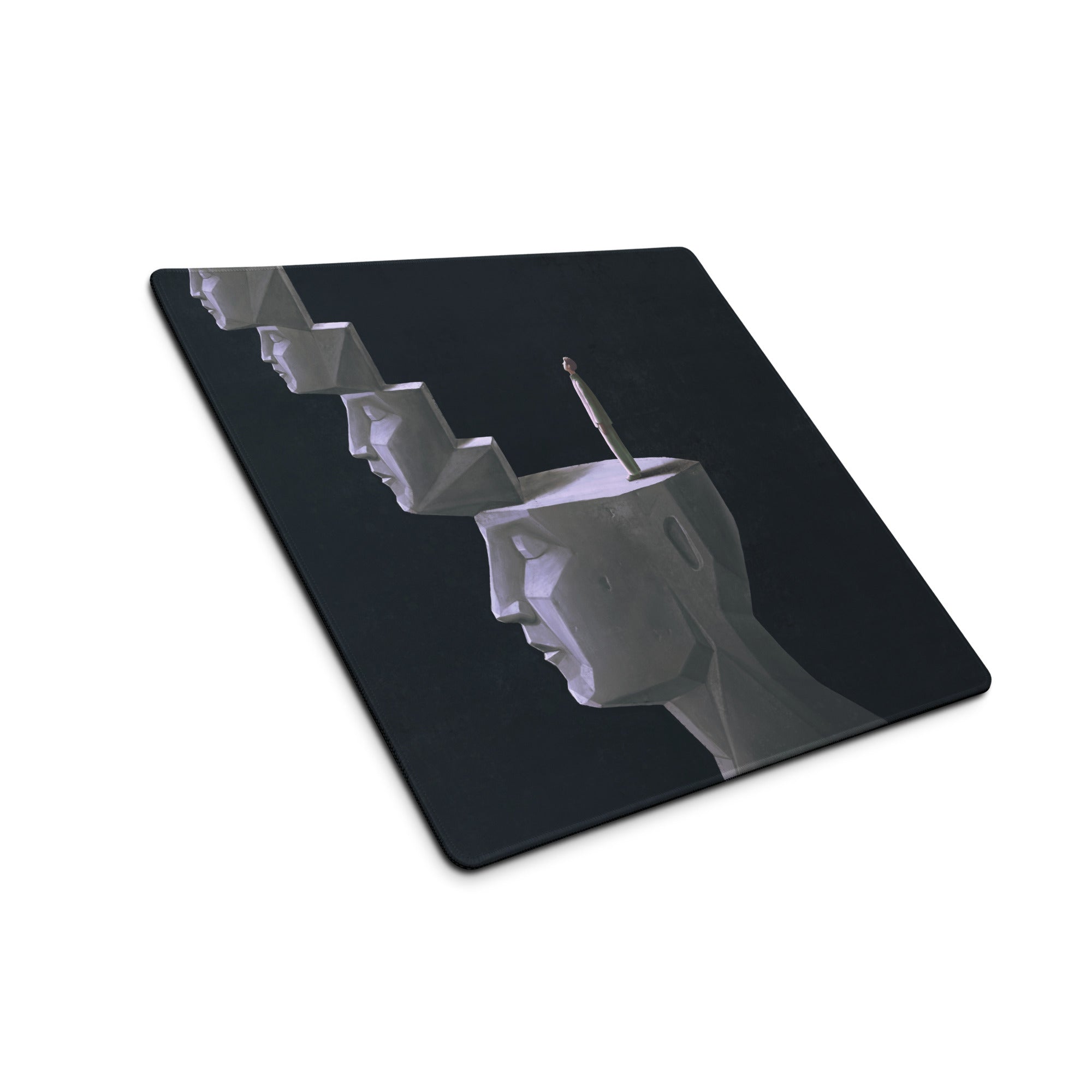 Geometric Staircase Heads Mouse Pad Black White Art For Gaming Desk Large Extended 36x18 Contemporary