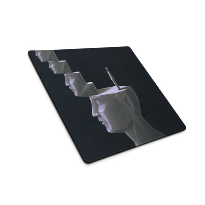 Geometric Staircase Heads Mouse Pad Black White Art For Gaming Desk Large Extended 36x18 Contemporary
