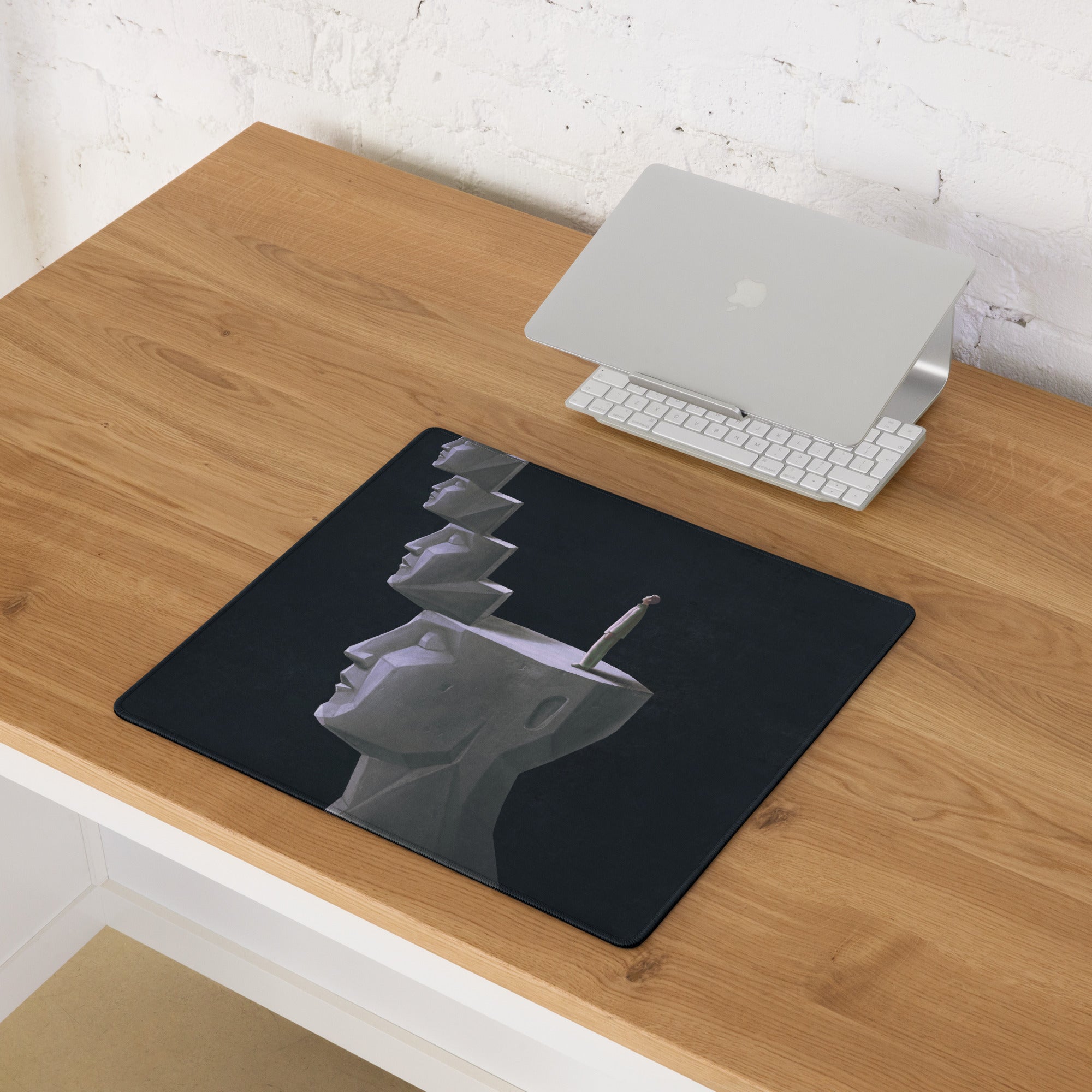 Geometric Staircase Heads Mouse Pad Black White Art For Gaming Desk Large Extended 36x18 Contemporary