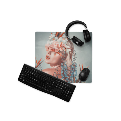 Floral Portrait Mouse Pad Soft Pink And Blue For Modern Home Office Desk Contemporary Art Print
