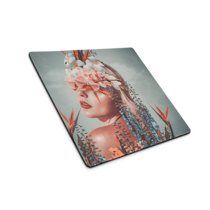 Floral Portrait Mouse Pad Soft Pink And Blue For Modern Home Office Desk Contemporary Art Print