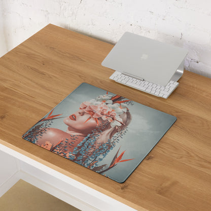 Floral Portrait Mouse Pad Soft Pink And Blue For Modern Home Office Desk Contemporary Art Print