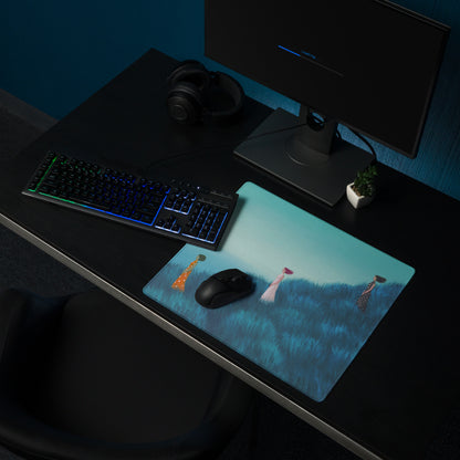 Teal Gradient Contemporary Mouse Pad With Hilltop Figures Modern Art Desk Pad For Home Office 36x18 Inches