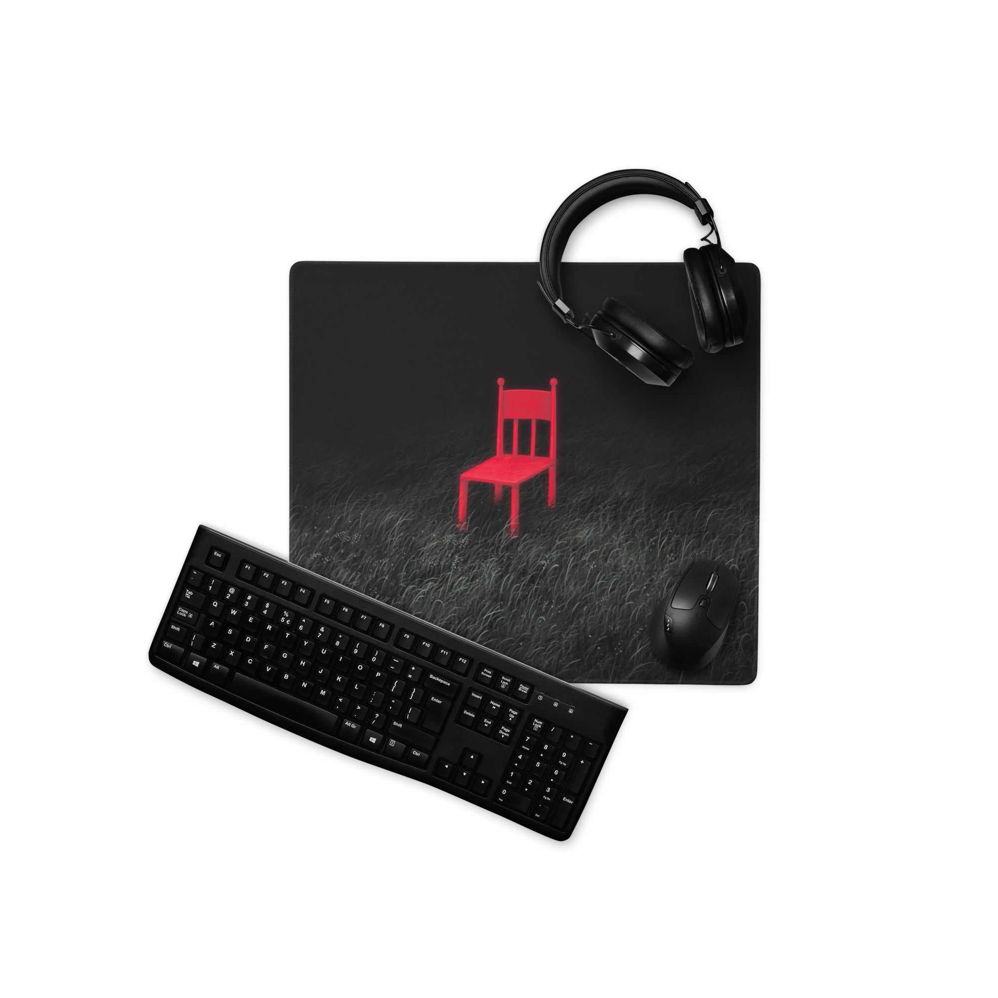 Red Chair On Black Textured Contemporary Mouse Pad For Gaming Desk Setup Moody Modern Desk Decor Digital Art Print