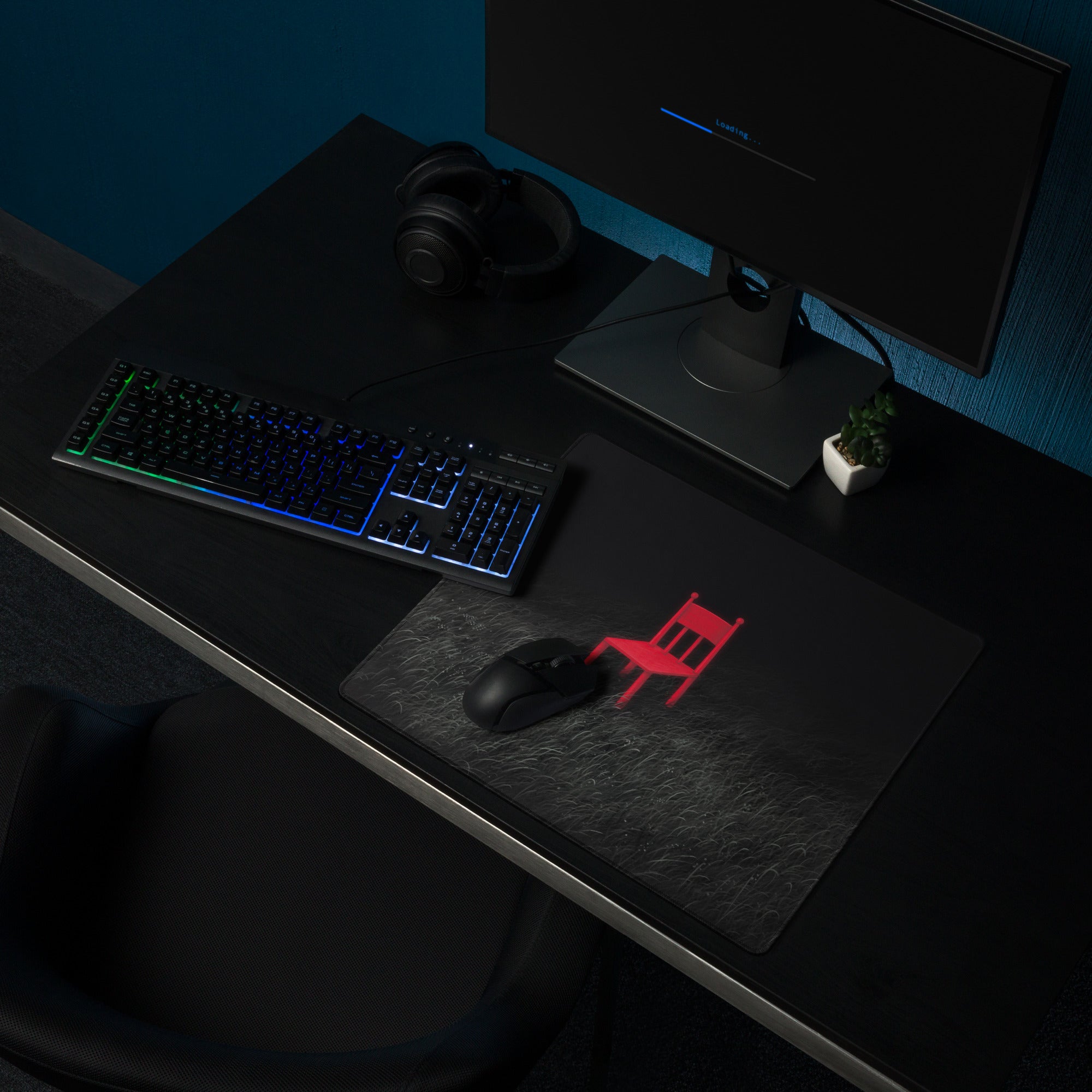 Red Chair On Black Textured Contemporary Mouse Pad For Gaming Desk Setup Moody Modern Desk Decor Digital Art Print