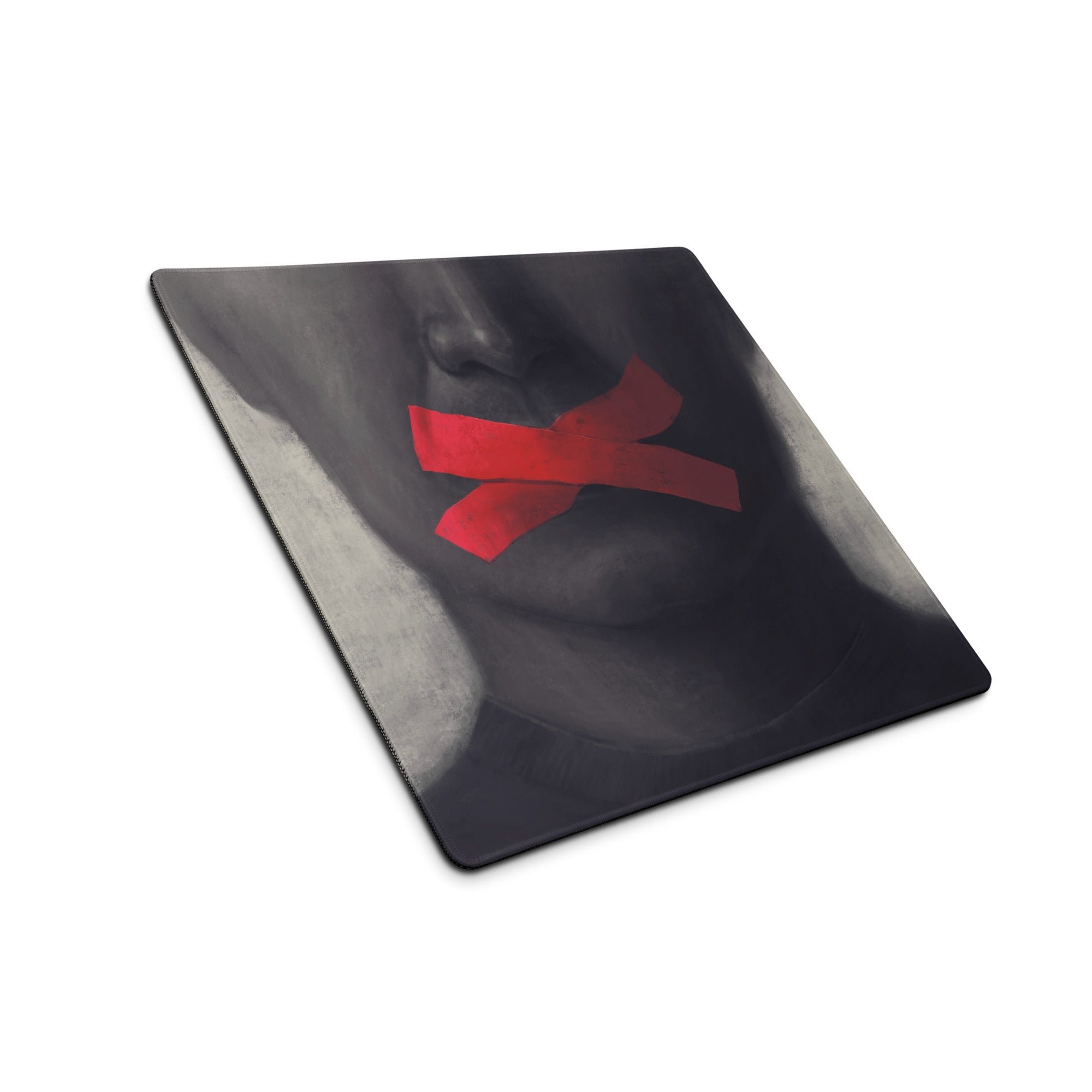 Gaming Gray Black Red Tape Art Mouse Pad For Modern Desk Setup, Contemporary Industrial Style 36x18