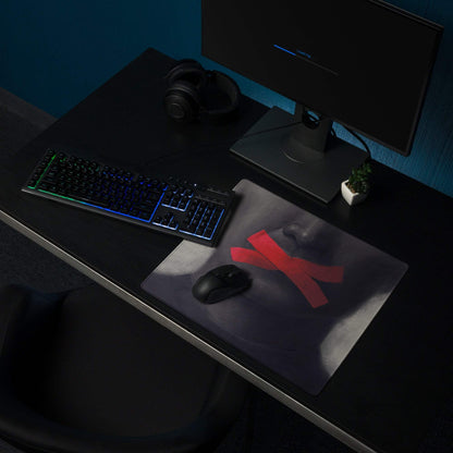 Gaming Gray Black Red Tape Art Mouse Pad For Modern Desk Setup, Contemporary Industrial Style 36x18