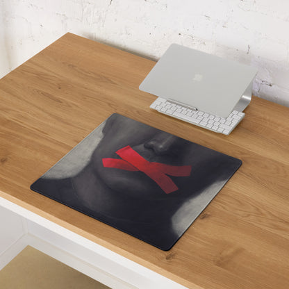 Gaming Gray Black Red Tape Art Mouse Pad For Modern Desk Setup, Contemporary Industrial Style 36x18
