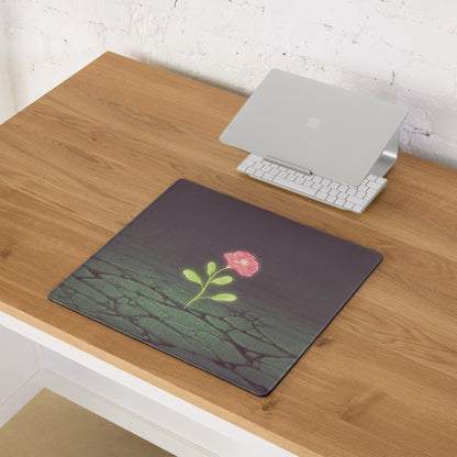 Floral Rose Mouse Pad Dark Gradient With Pink Accent 36x18 Modern Contemporary Desk Mat For Home Office