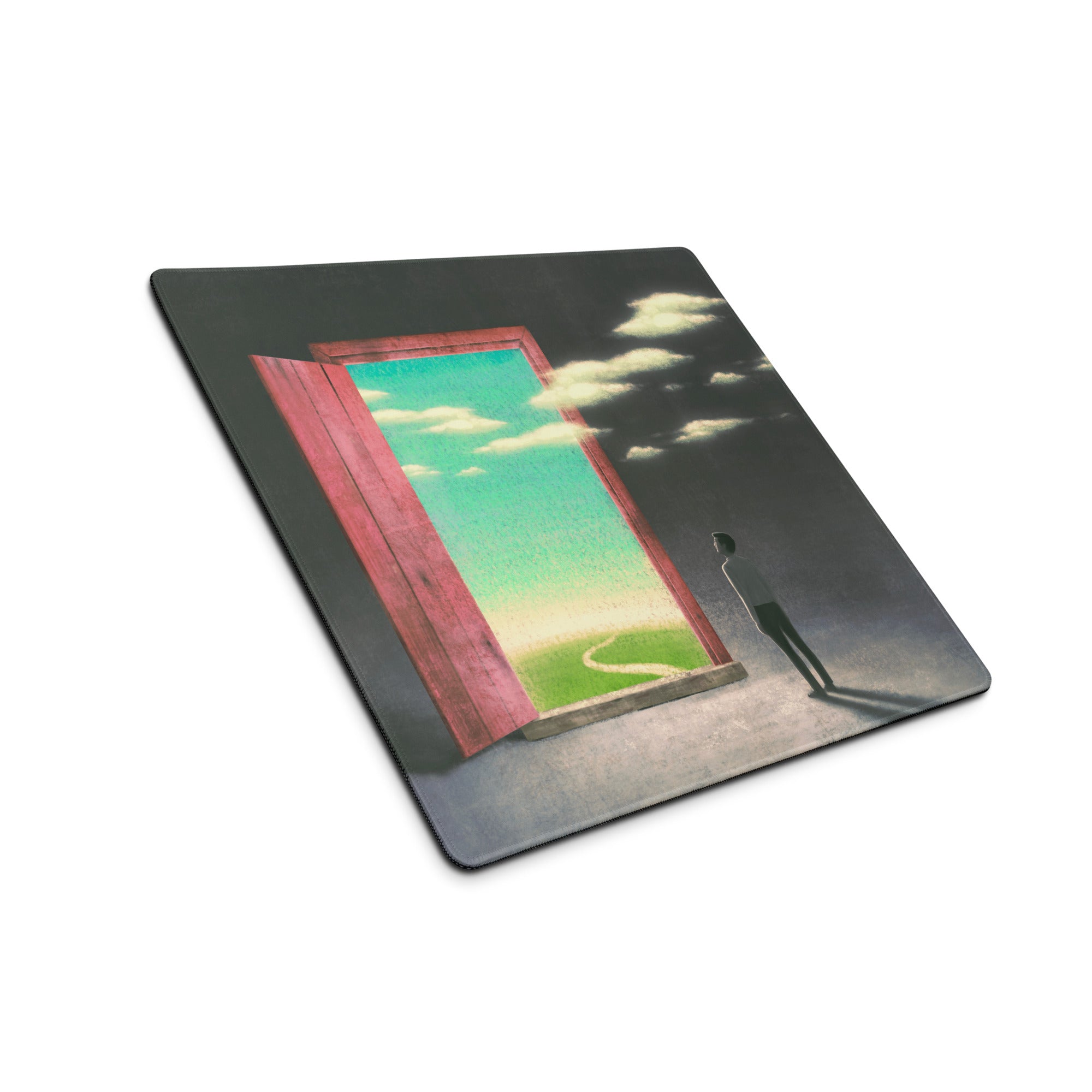 Surreal Pink Door Portal Mouse Pad 36x18 Inch For Modern Office Desk Decor Contemporary Art Style