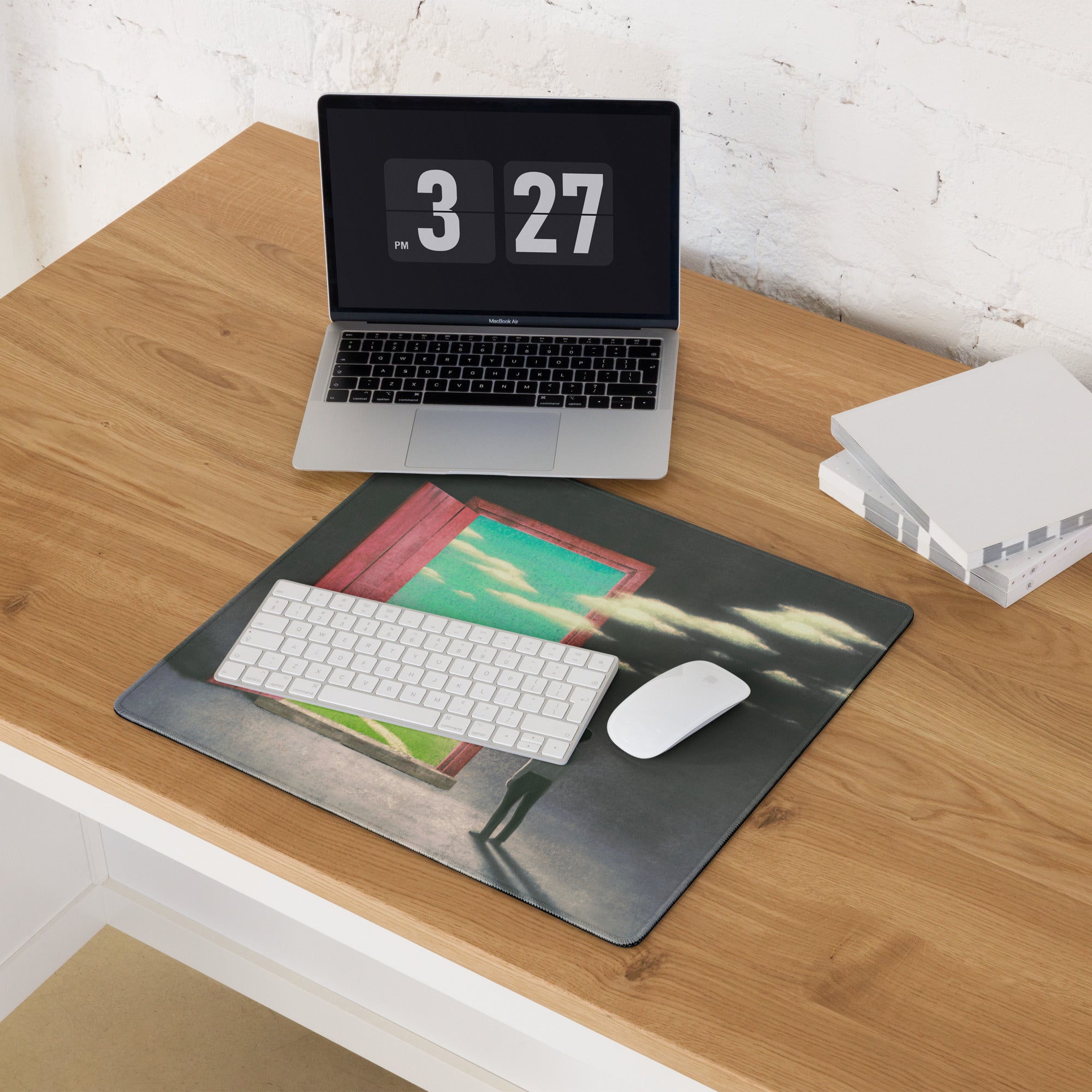Surreal Pink Door Portal Mouse Pad 36x18 Inch For Modern Office Desk Decor Contemporary Art Style