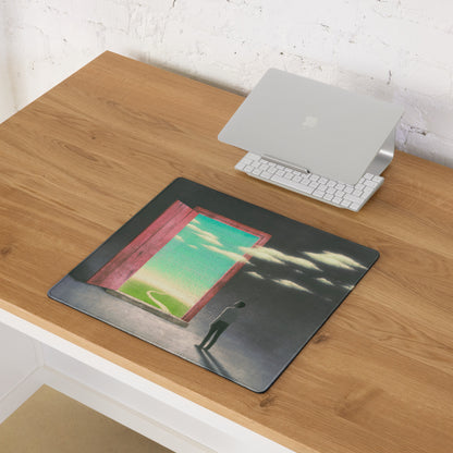 Surreal Pink Door Portal Mouse Pad 36x18 Inch For Modern Office Desk Decor Contemporary Art Style