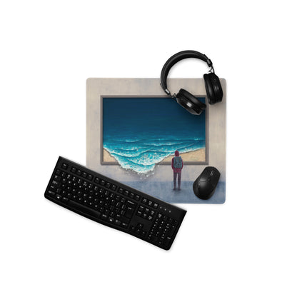 Beach Scene Mouse Pad Beige Blue Ocean Desk Pad For Modern Workspace Contemporary Style Calm Mood Minimalist Decor