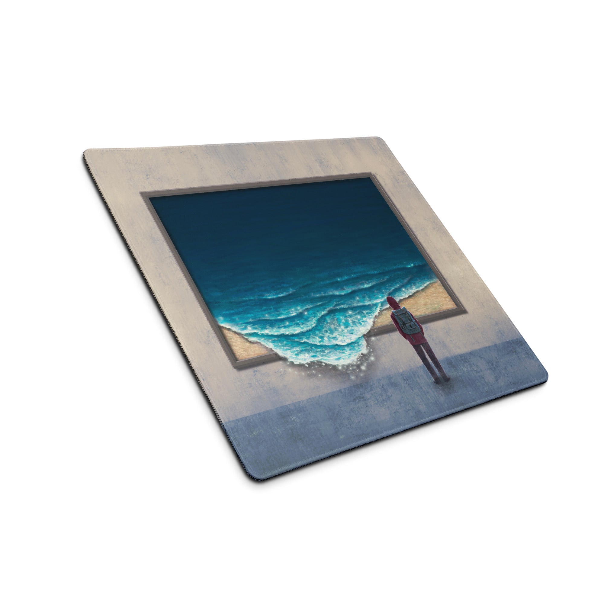 Beach Scene Mouse Pad Beige Blue Ocean Desk Pad For Modern Workspace Contemporary Style Calm Mood Minimalist Decor