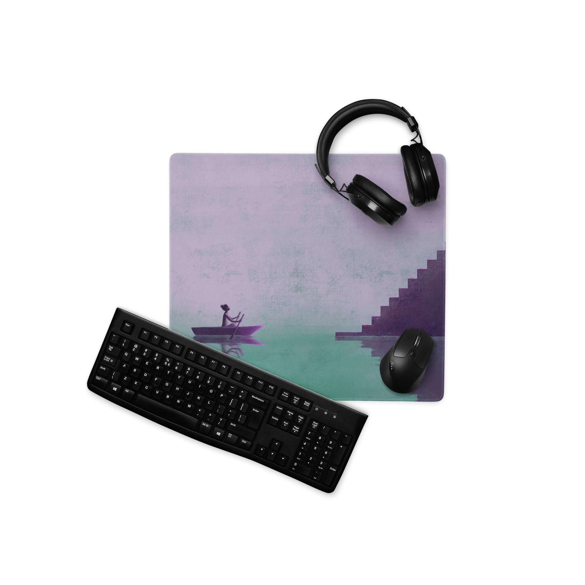 Purple Gradient Contemporary Mouse Pad For Modern Desks Workspace Artful Staircase Scene