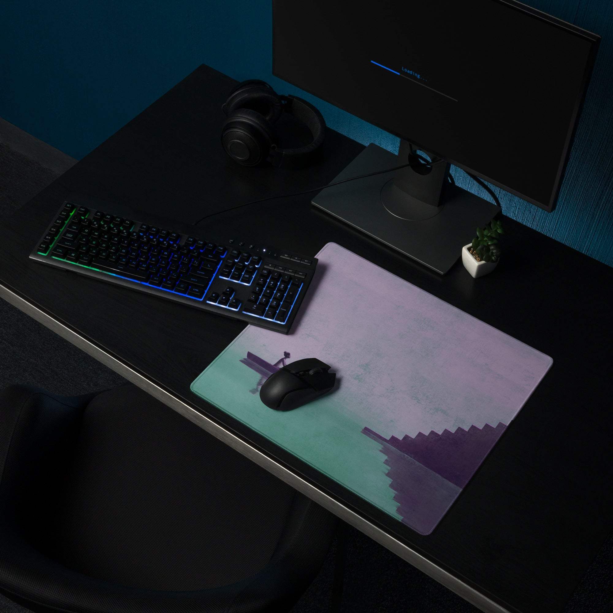 Purple Gradient Contemporary Mouse Pad For Modern Desks Workspace Artful Staircase Scene