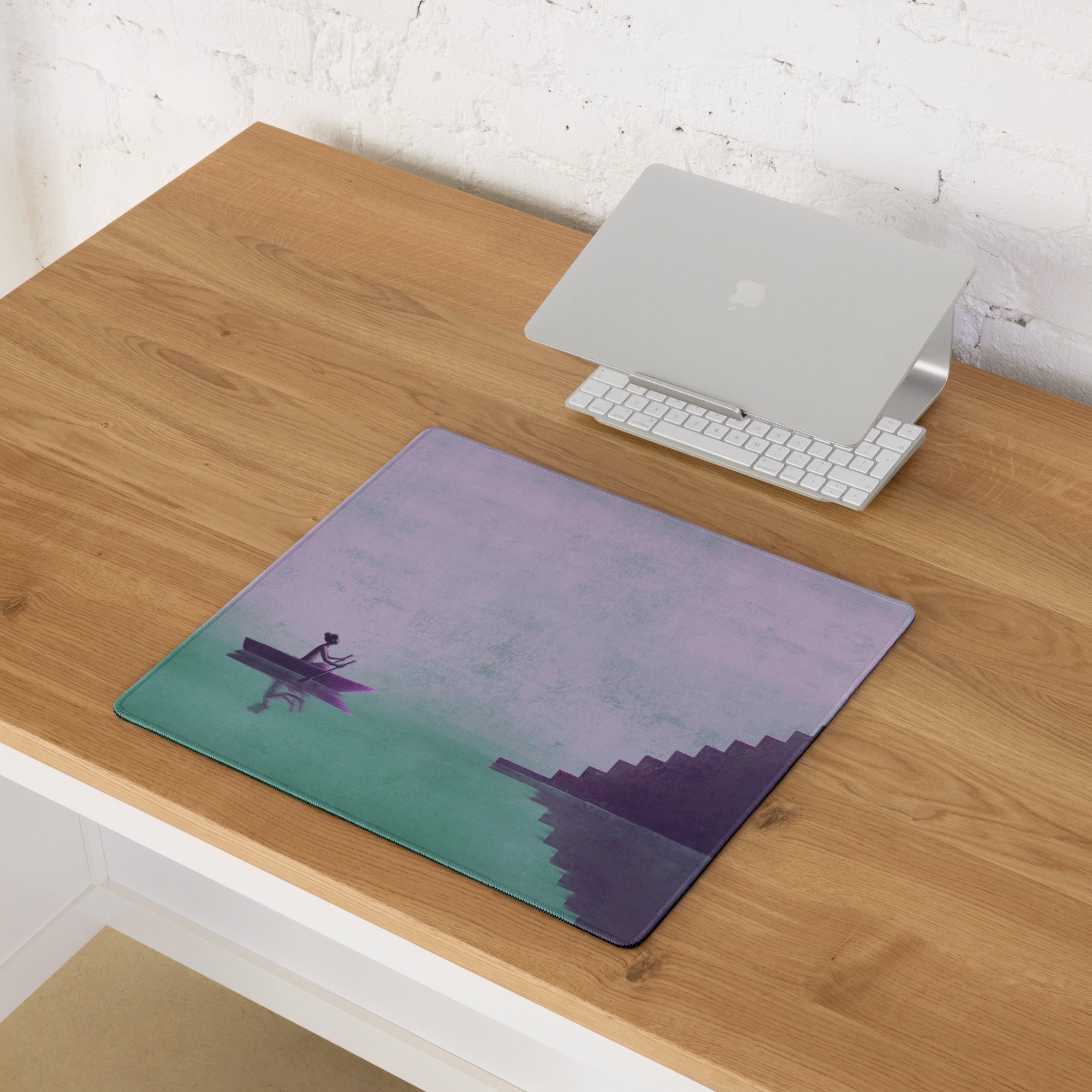 Purple Gradient Contemporary Mouse Pad For Modern Desks Workspace Artful Staircase Scene