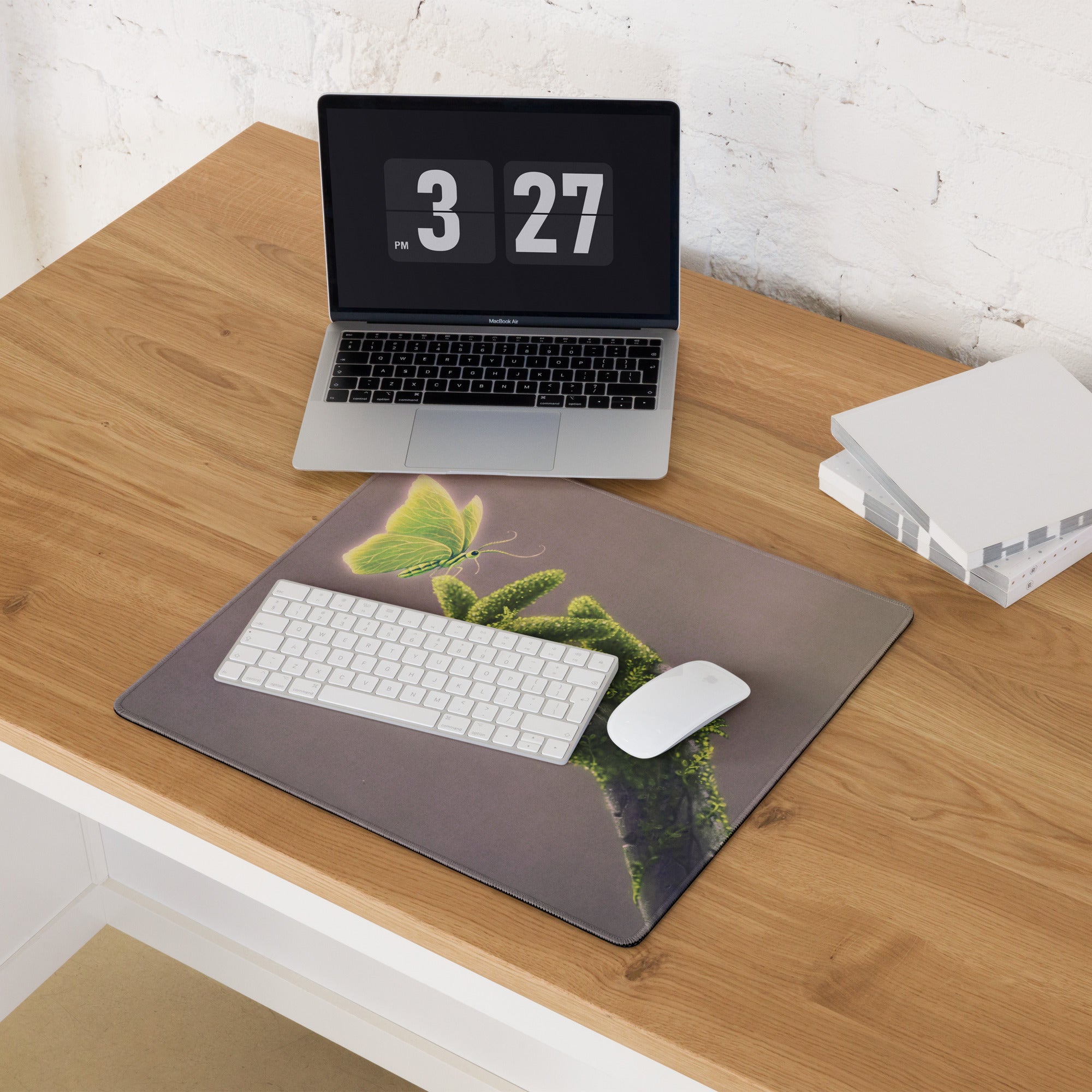 Botanical Butterfly Mouse Pad Gold Green For Desktop Home Office Modern Plant Art Style Decor