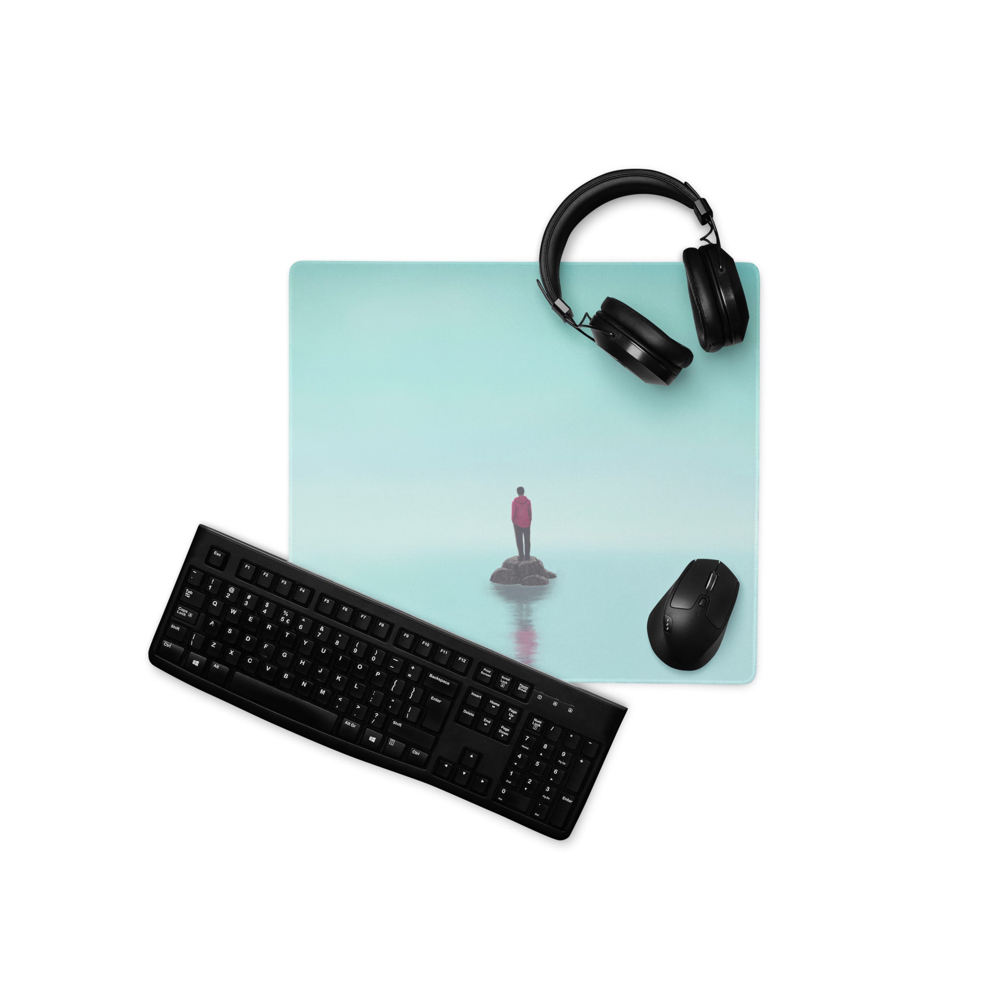 Teal Ocean Gradient Mouse Pad For Modern Home Office Desk Contemporary Minimalist Digital Art