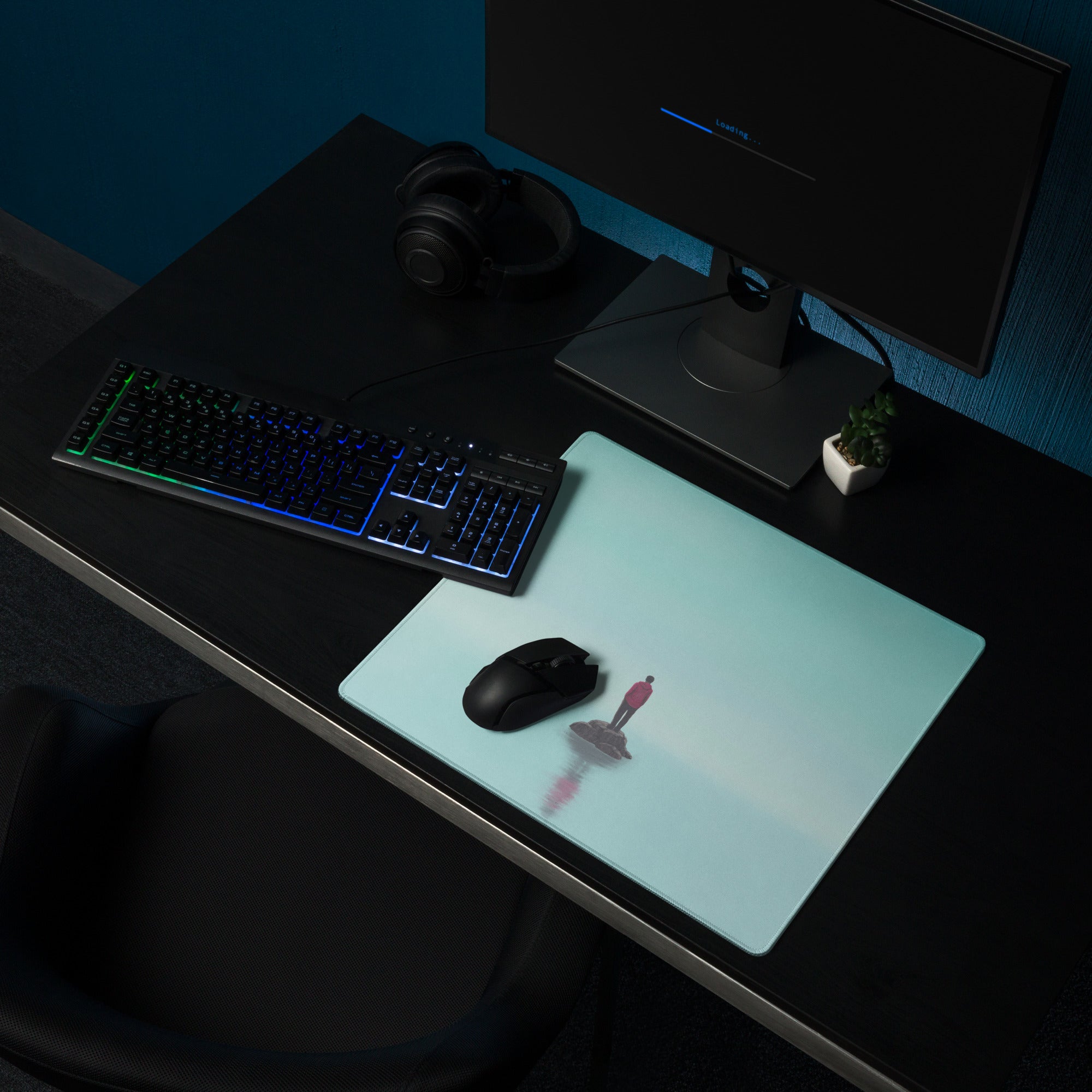 Teal Ocean Gradient Mouse Pad For Modern Home Office Desk Contemporary Minimalist Digital Art