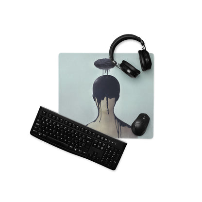 Black Drip Silhouette Drip Art Mouse Pad on Ice Blue Background Contemporary Desk Decor for Gaming
