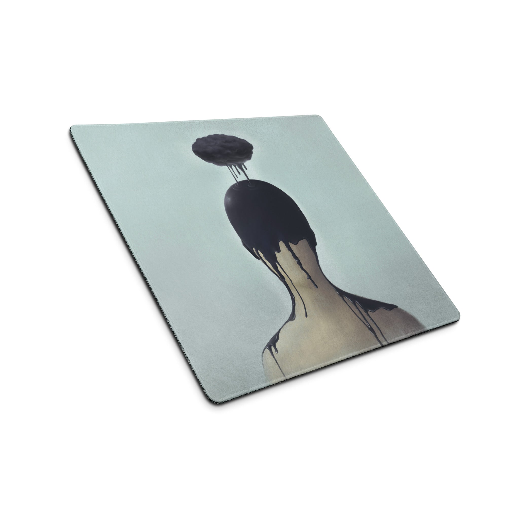 Black Drip Silhouette Drip Art Mouse Pad on Ice Blue Background Contemporary Desk Decor for Gaming