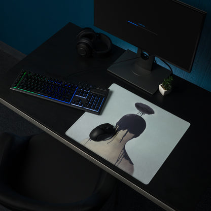 Black Drip Silhouette Drip Art Mouse Pad on Ice Blue Background Contemporary Desk Decor for Gaming