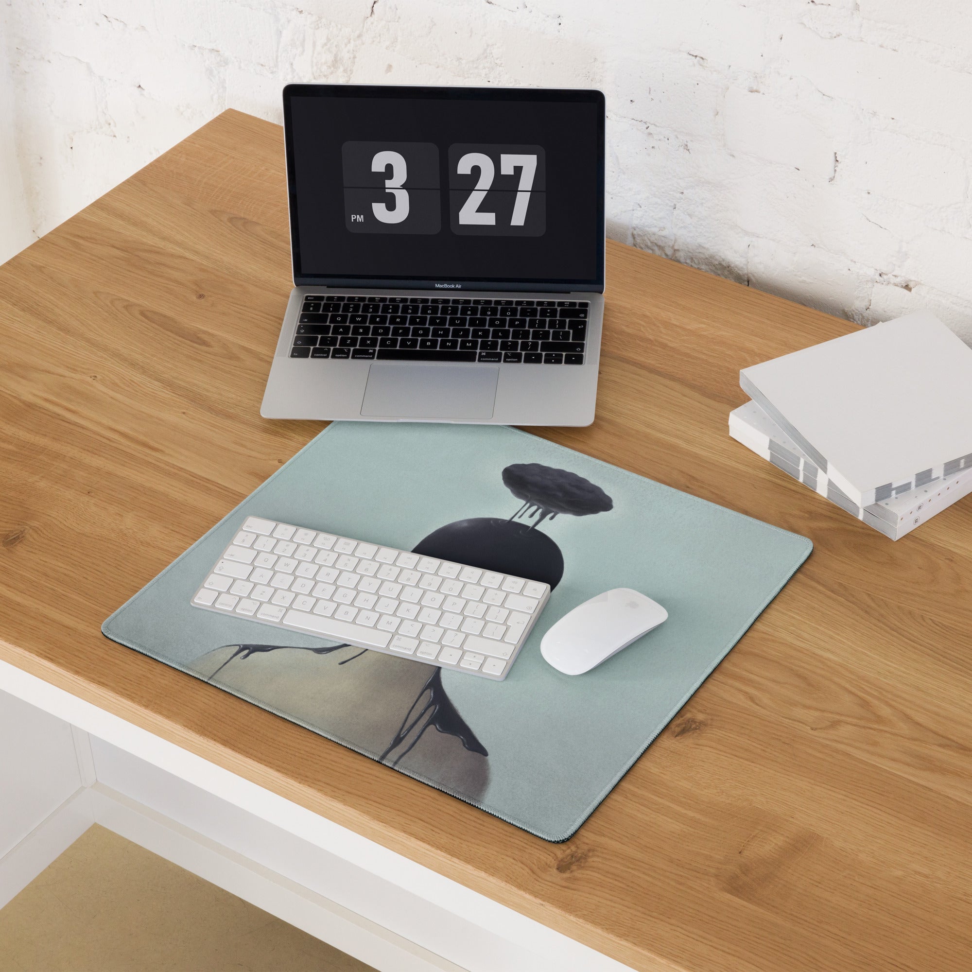 Black Drip Silhouette Drip Art Mouse Pad on Ice Blue Background Contemporary Desk Decor for Gaming