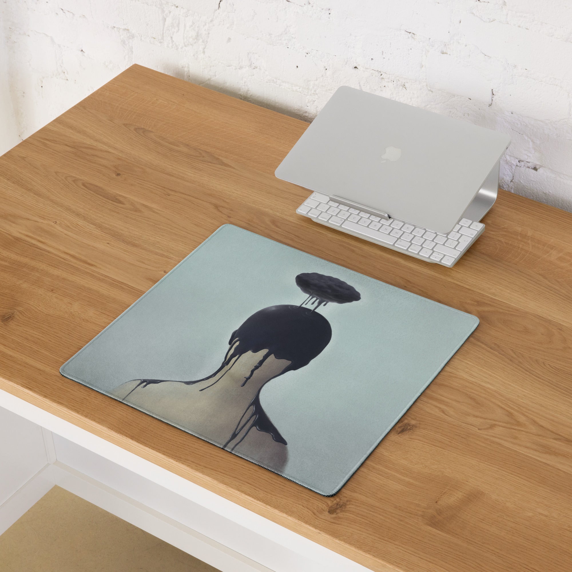 Black Drip Silhouette Drip Art Mouse Pad on Ice Blue Background Contemporary Desk Decor for Gaming