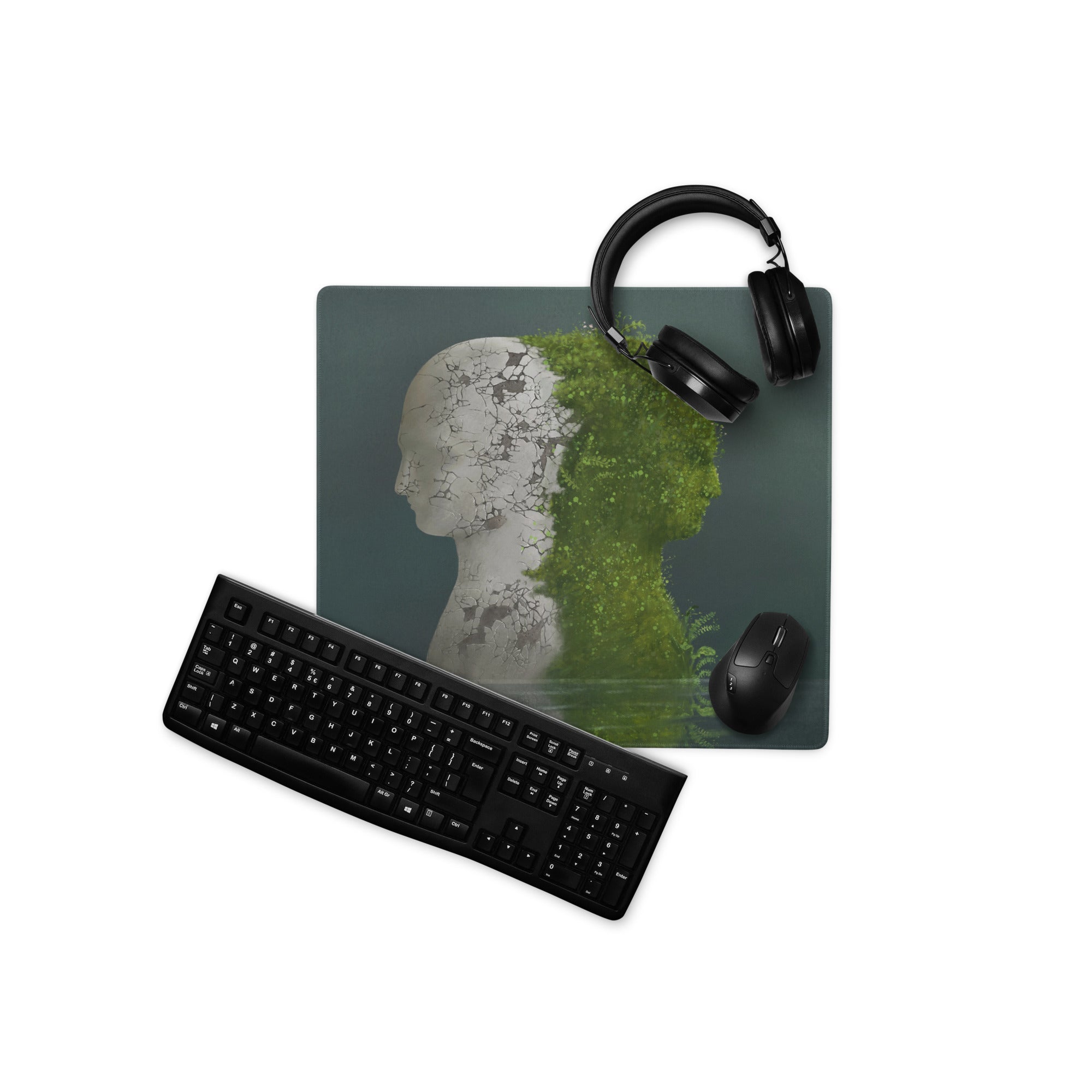 Mouse Pad Green Plant Bust Art For Desk Modern Contemporary Office Decor 36x18 Inches