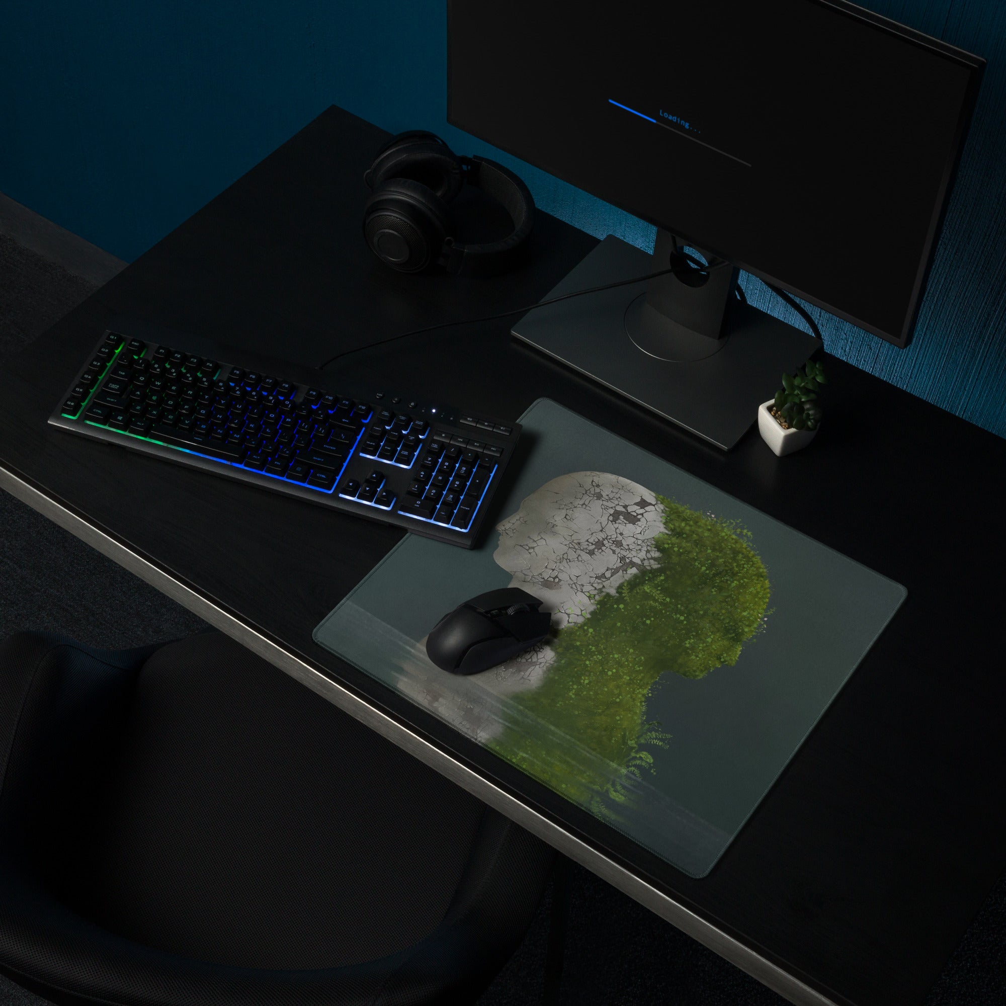 Mouse Pad Green Plant Bust Art For Desk Modern Contemporary Office Decor 36x18 Inches