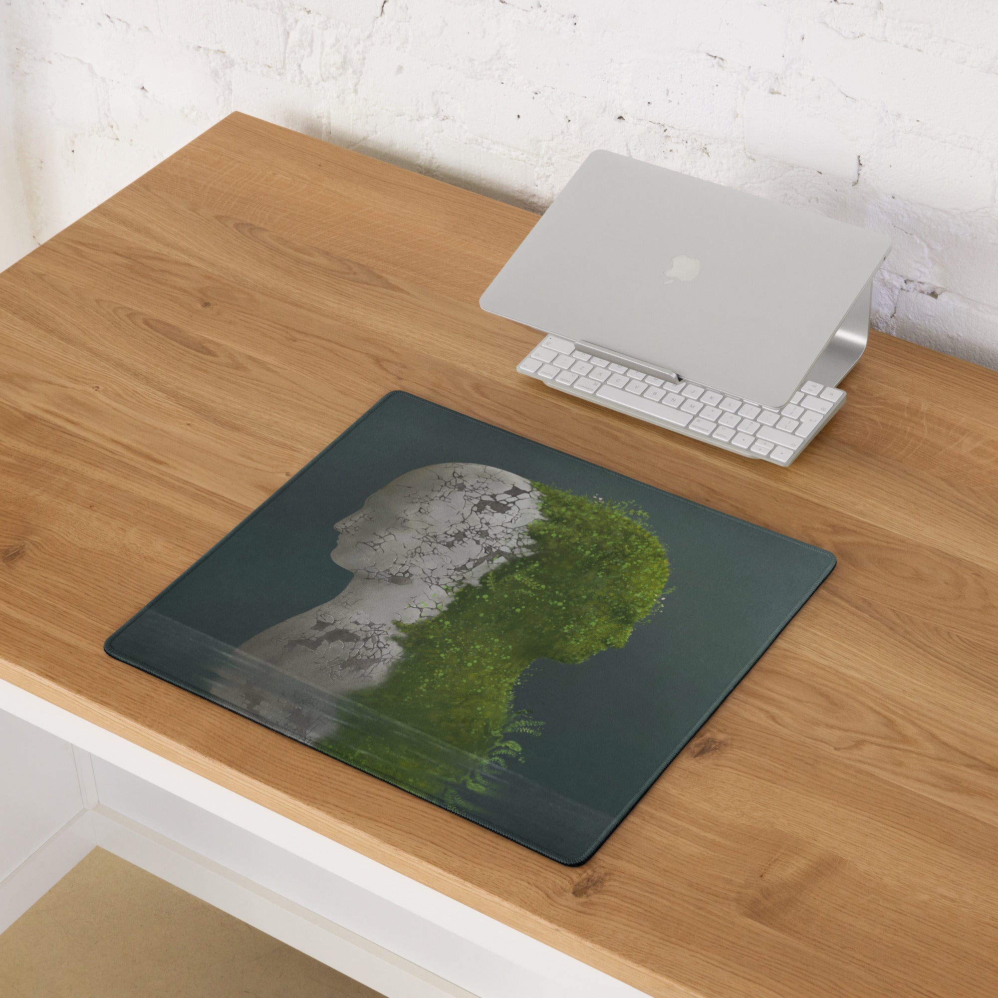 Mouse Pad Green Plant Bust Art For Desk Modern Contemporary Office Decor 36x18 Inches