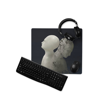 Contemporary Black Gray Mouse Pad With Cracked Marble Sculpture Motif For Gaming Desk Setup