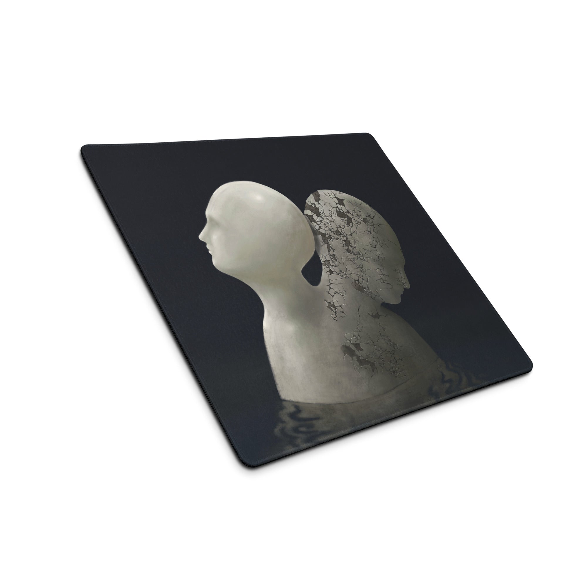 Contemporary Black Gray Mouse Pad With Cracked Marble Sculpture Motif For Gaming Desk Setup