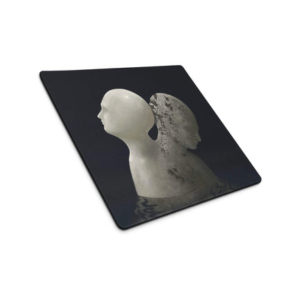 Contemporary Black Gray Mouse Pad With Cracked Marble Sculpture Motif For Gaming Desk Setup