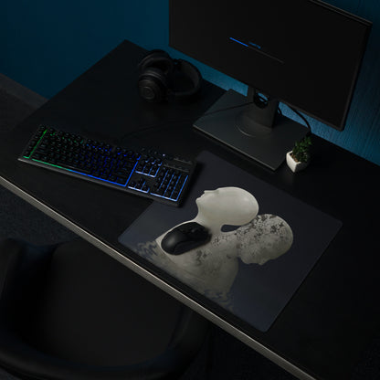 Contemporary Black Gray Mouse Pad With Cracked Marble Sculpture Motif For Gaming Desk Setup