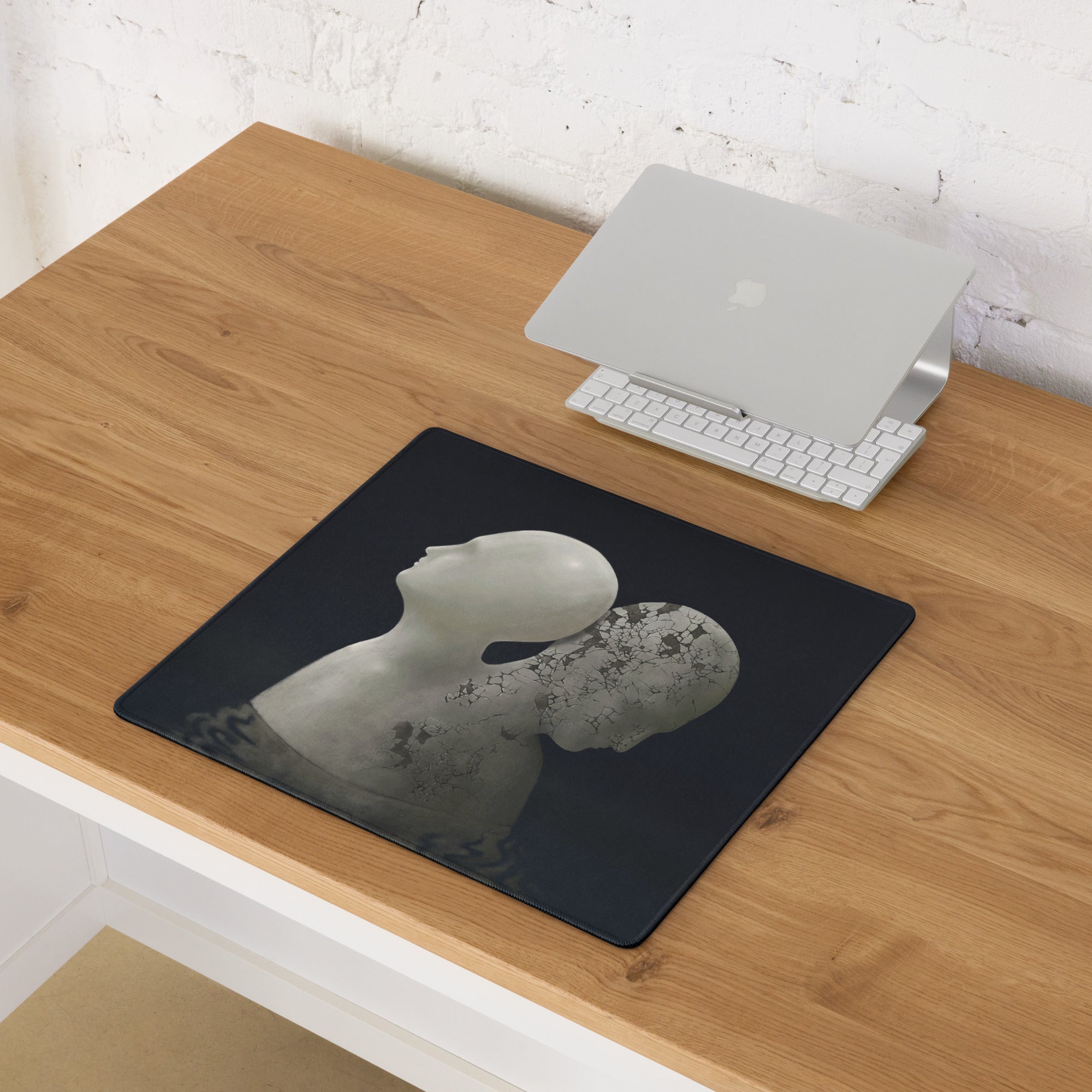 Contemporary Black Gray Mouse Pad With Cracked Marble Sculpture Motif For Gaming Desk Setup