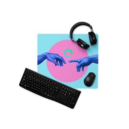 Abstract Hands Mouse Pad Neon Pink And Aqua Blue For Gaming Desk Contemporary Pop Art Digital Illustration