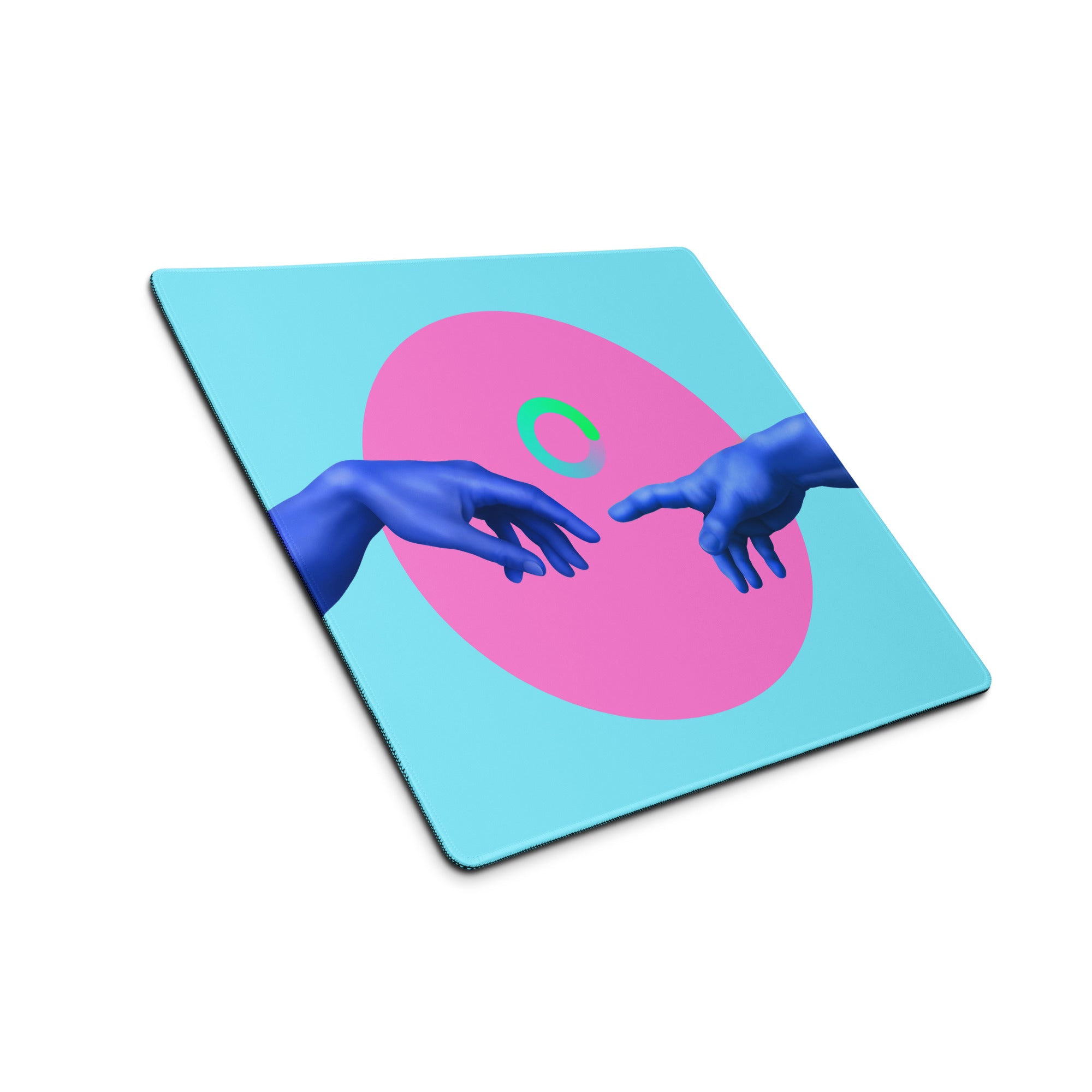 Abstract Hands Mouse Pad Neon Pink And Aqua Blue For Gaming Desk Contemporary Pop Art Digital Illustration
