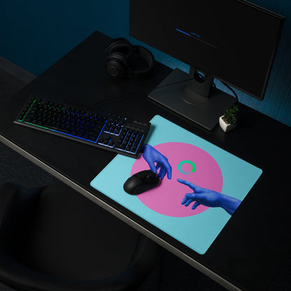 Abstract Hands Mouse Pad Neon Pink And Aqua Blue For Gaming Desk Contemporary Pop Art Digital Illustration