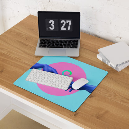 Abstract Hands Mouse Pad Neon Pink And Aqua Blue For Gaming Desk Contemporary Pop Art Digital Illustration