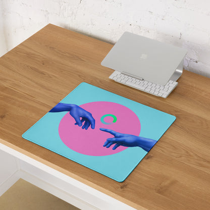 Abstract Hands Mouse Pad Neon Pink And Aqua Blue For Gaming Desk Contemporary Pop Art Digital Illustration
