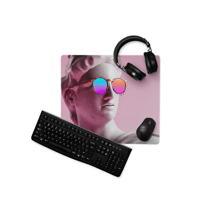 Statue Head Pink Pop Art Gaming Mouse Pad 36x18 Inch Desk Mat Or 18x16 Inch With Colorful Reflective Sunglasses